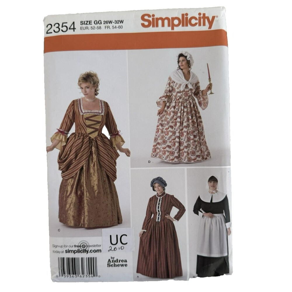 Simplicity 2354 18th Century Colonial Costume Sewing Pattern Plus Sz 26W-32W UC